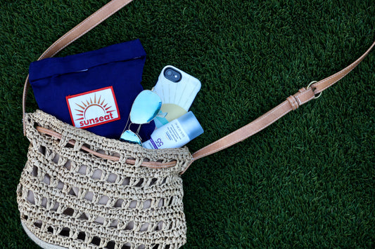 bright blue seat cover in small purse